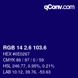 カラーコード: RGB 14 2.6 103.6 | qconv.com