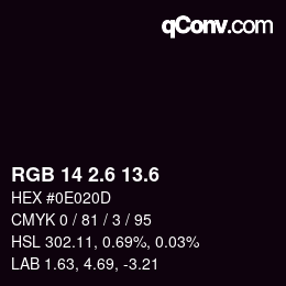 カラーコード: RGB 14 2.6 13.6 | qconv.com