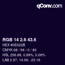 カラーコード: RGB 14 2.6 43.6 | qconv.com