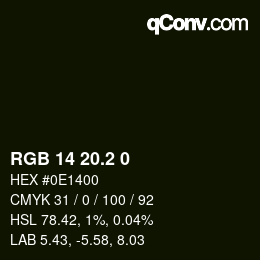 Color code: RGB 14 20.2 0 | qconv.com