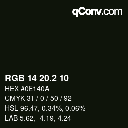 カラーコード: RGB 14 20.2 10 | qconv.com