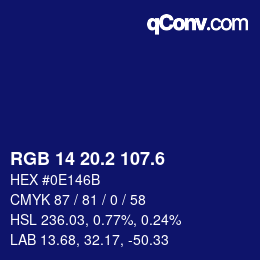 カラーコード: RGB 14 20.2 107.6 | qconv.com