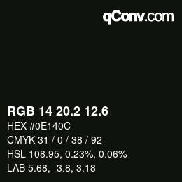 カラーコード: RGB 14 20.2 12.6 | qconv.com