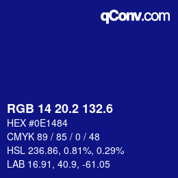 カラーコード: RGB 14 20.2 132.6 | qconv.com