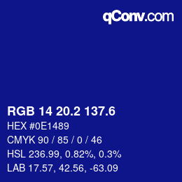 カラーコード: RGB 14 20.2 137.6 | qconv.com