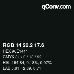 カラーコード: RGB 14 20.2 17.6 | qconv.com