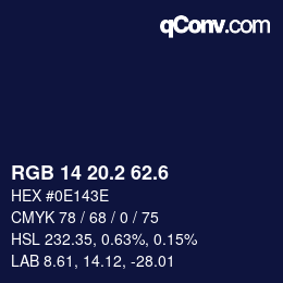 カラーコード: RGB 14 20.2 62.6 | qconv.com