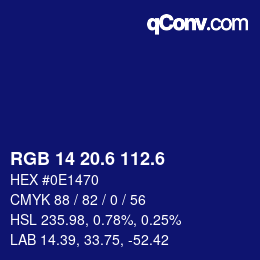 カラーコード: RGB 14 20.6 112.6 | qconv.com