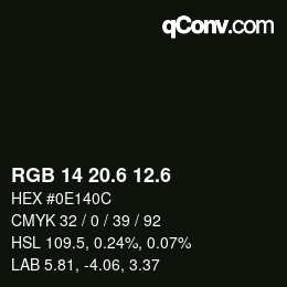 カラーコード: RGB 14 20.6 12.6 | qconv.com