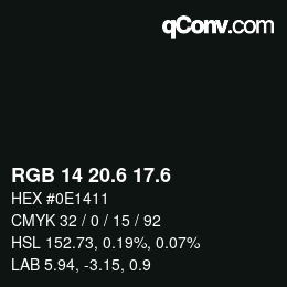 カラーコード: RGB 14 20.6 17.6 | qconv.com
