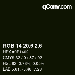 カラーコード: RGB 14 20.6 2.6 | qconv.com