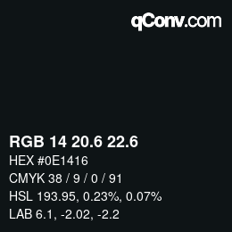 カラーコード: RGB 14 20.6 22.6 | qconv.com