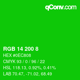 カラーコード: RGB 14 200 8 | qconv.com