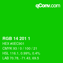 Color code: RGB 14 201 1 | qconv.com