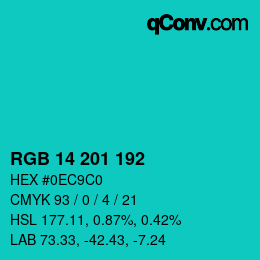 Color code: RGB 14 201 192 | qconv.com