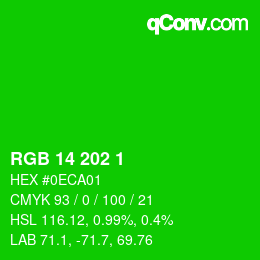 カラーコード: RGB 14 202 1 | qconv.com