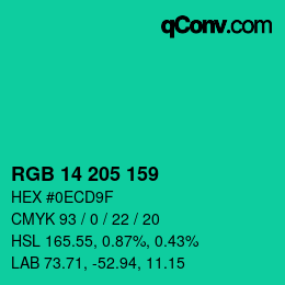 カラーコード: RGB 14 205 159 | qconv.com