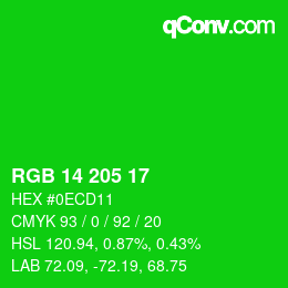 Color code: RGB 14 205 17 | qconv.com