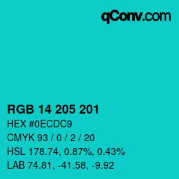 Color code: RGB 14 205 201 | qconv.com