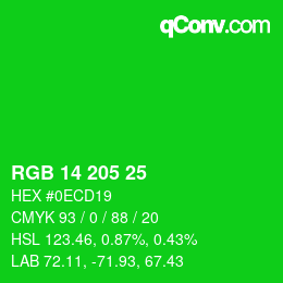 Color code: RGB 14 205 25 | qconv.com