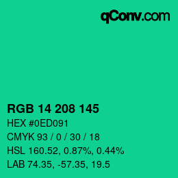 カラーコード: RGB 14 208 145 | qconv.com
