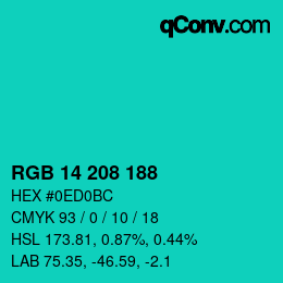 カラーコード: RGB 14 208 188 | qconv.com