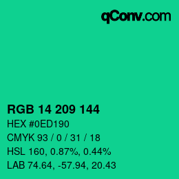 カラーコード: RGB 14 209 144 | qconv.com