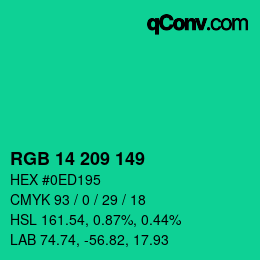 カラーコード: RGB 14 209 149 | qconv.com