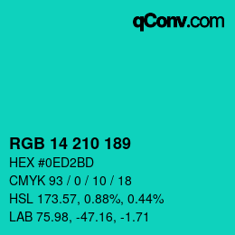 カラーコード: RGB 14 210 189 | qconv.com