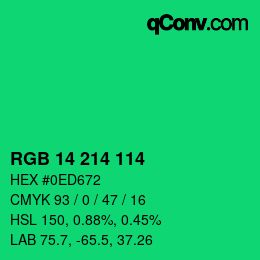 カラーコード: RGB 14 214 114 | qconv.com