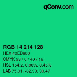 Color code: RGB 14 214 128 | qconv.com