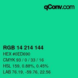 カラーコード: RGB 14 214 144 | qconv.com