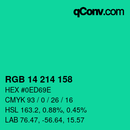 カラーコード: RGB 14 214 158 | qconv.com
