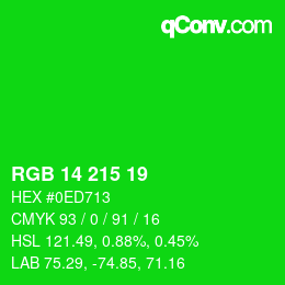 カラーコード: RGB 14 215 19 | qconv.com