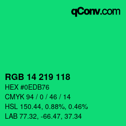 Color code: RGB 14 219 118 | qconv.com