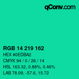 カラーコード: RGB 14 219 162 | qconv.com