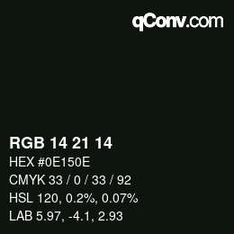 Color code: RGB 14 21 14 | qconv.com