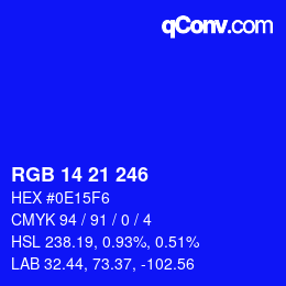 Color code: RGB 14 21 246 | qconv.com
