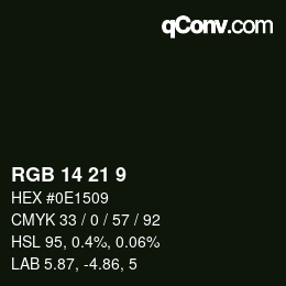 Color code: RGB 14 21 9 | qconv.com