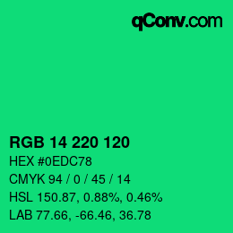 颜色代码: RGB 14 220 120 | qconv.com