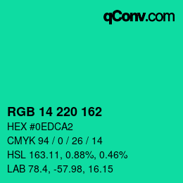 カラーコード: RGB 14 220 162 | qconv.com