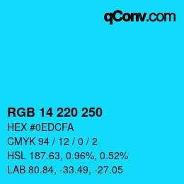 Color code: RGB 14 220 250 | qconv.com