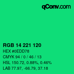 颜色代码: RGB 14 221 120 | qconv.com