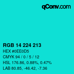 カラーコード: RGB 14 224 213 | qconv.com
