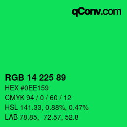 カラーコード: RGB 14 225 89 | qconv.com