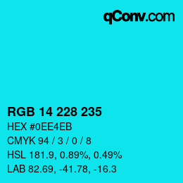 Color code: RGB 14 228 235 | qconv.com