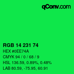 カラーコード: RGB 14 231 74 | qconv.com