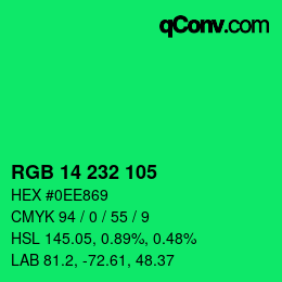 カラーコード: RGB 14 232 105 | qconv.com