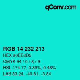 カラーコード: RGB 14 232 213 | qconv.com