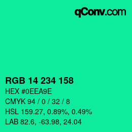 Color code: RGB 14 234 158 | qconv.com